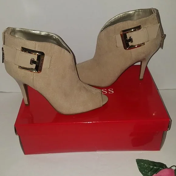 60% OFF ~ NEW ~ Guess Dakayla Suede Open Toe Bootie Beige In Box 7 M MSRP: $135 - Picture 6 of 8